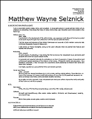 Matthew Wayne Selznick's Creative Resume