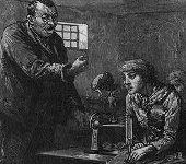Engraving of a sweatshop worker