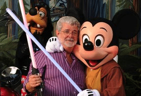 George Lucas and Disney Characters With Lightsabers