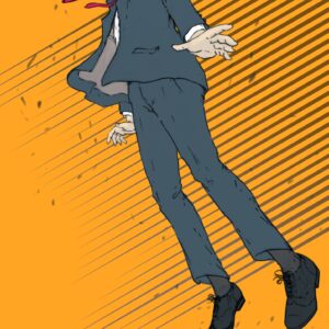 cover image of brave men run by matthew wayne selzick, featuring a man in a suit floating in mid-air against an orange background.