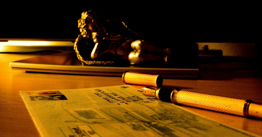 Photo of writing a letter with a fountain pen by Petar Milošević. Licensed under the Creative Commons Attribution-Share Alike 3.0 Unported license.